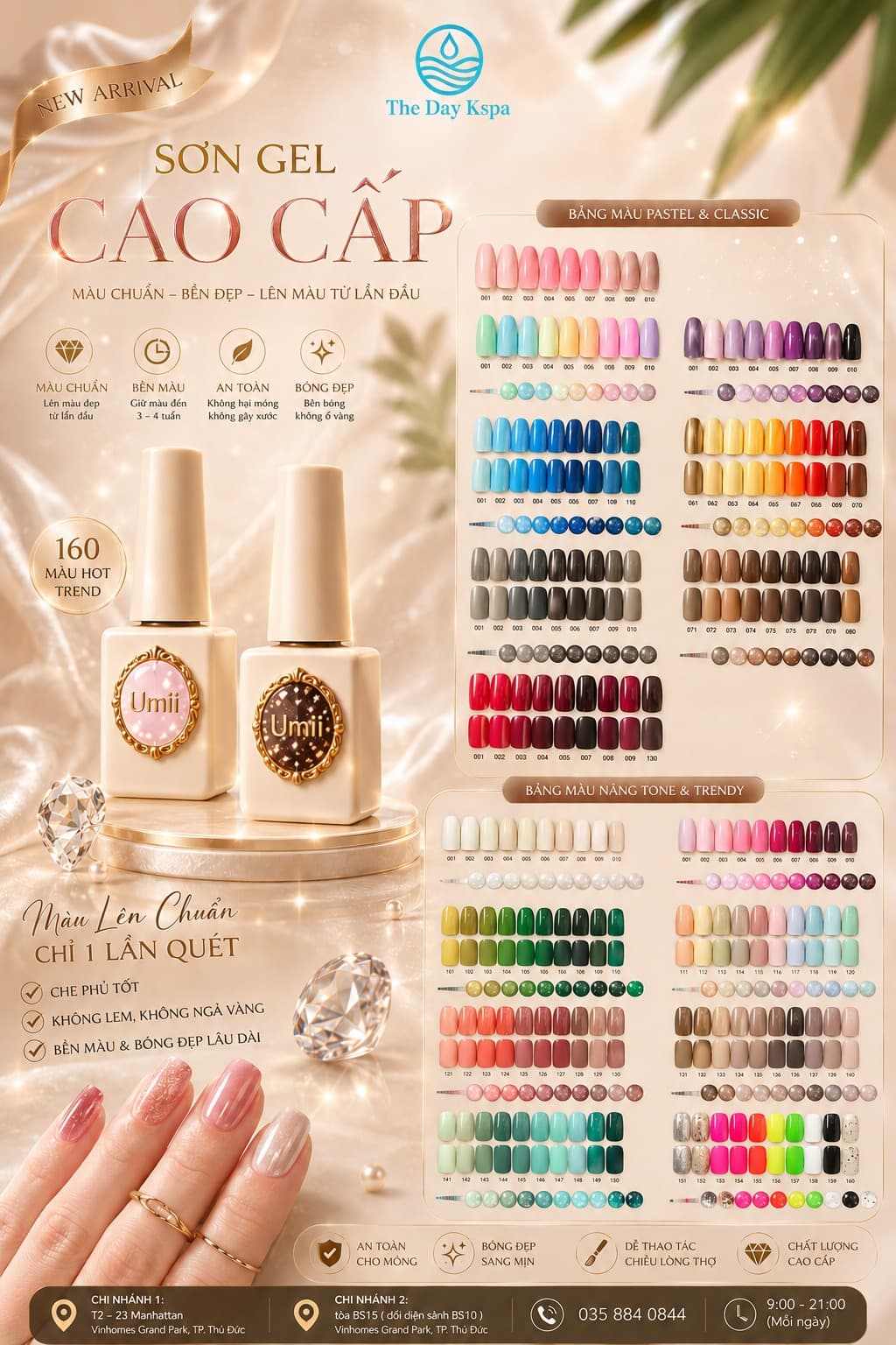 The Day Kspa giới thiệu BST sơn UMII hot trend với hơn 160 màu, dịch vụ nail và spa cho cư dân Vinhomes Grand Park, Quận 9. Mở cửa hàng ngày. - 1/1