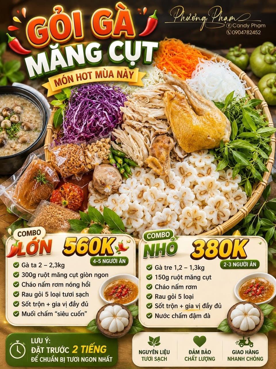 Bán măng cụt xanh, chín và combo gỏi gà măng cụt, giao hàng tại Bình Thạnh. Nhận sỉ cho quán, nhà hàng. Đặt trước 2 tiếng để chuẩn bị. - 4/5