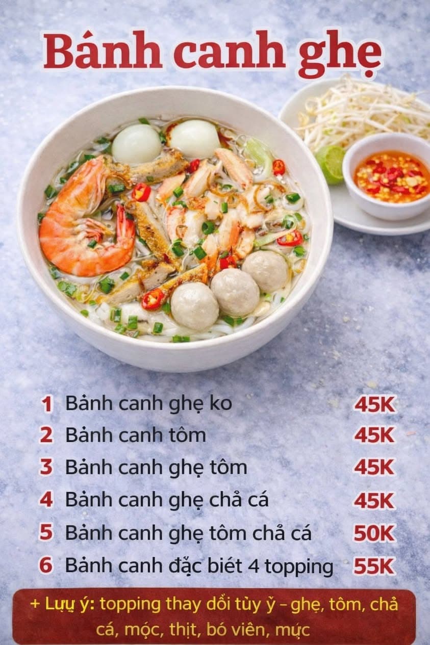 Bánh Canh Nhi bán bánh canh, hủ tiếu, bún nước tương, bánh mì chả cá, ăn vặt và nước uống. Giao miễn phí cư dân Vin từ 35K. Liên hệ: 0378.169.931. - 2/5