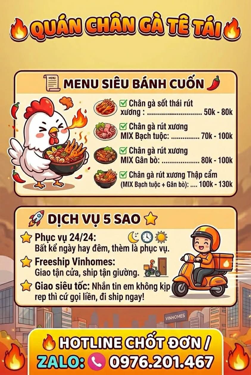 Chân gà sốt Thái, mix bạch tuộc, gân bò, phục vụ 24/24, chủ quán cư dân S602, FREESHIP Vinhomes, giá từ 50K. Giao hỏa tốc, gọi hotline đặt ngay. - 1/5