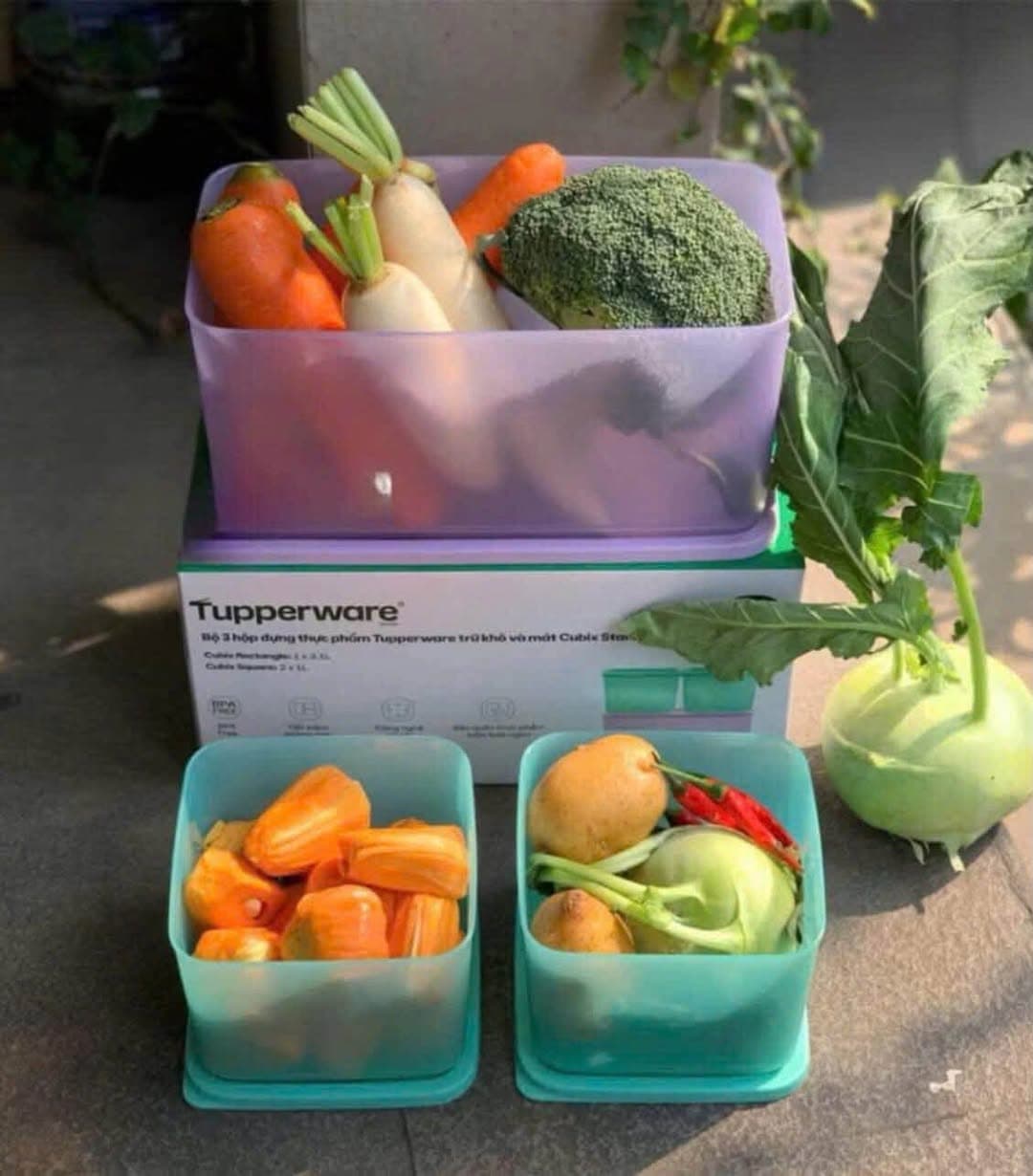 Bộ trữ mát – trữ khô Tupperware Cubix Starter, gồm hộp 3.1L và 2 hộp 1L, giúp bảo quản thực phẩm khô, tối ưu không gian tủ, an toàn cho sức khỏe. - 2/5