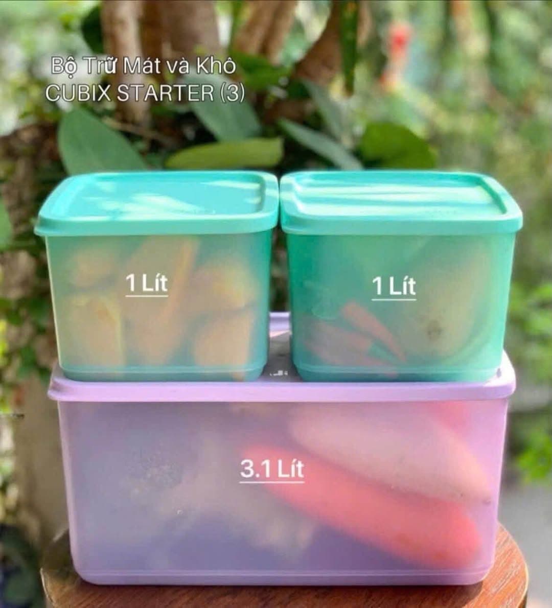 Bộ trữ mát – trữ khô Tupperware Cubix Starter, gồm hộp 3.1L và 2 hộp 1L, giúp bảo quản thực phẩm khô, tối ưu không gian tủ, an toàn cho sức khỏe. - 3/5