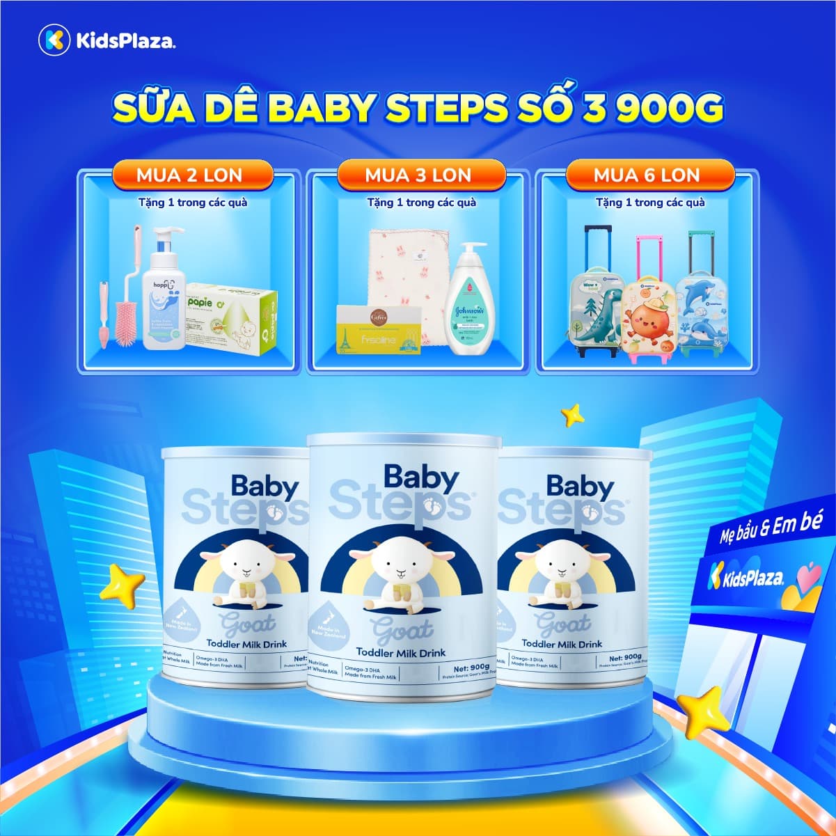 KidsPlaza Hồ Chí Minh khuyến mãi sữa cao cấp cho bé, mua nhiều nhận quà tặng hấp dẫn như vali kéo, khăn ướt, tã bỉm, nước giặt xả. Áp dụng từ 01/05 - 15/06/2026. - 3/5