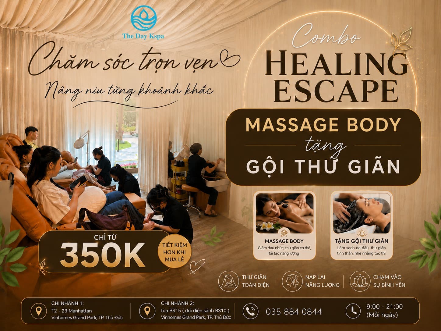 Đặt lịch massage body tại The Day Kspa nhận ngay gội thư giãn miễn phí. Dịch vụ tại Vinhomes Grand Park, Quận 9. - 1/1