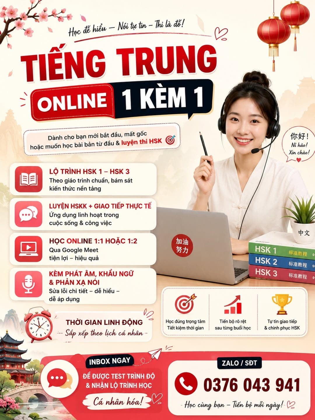 Nhận dạy tiếng Trung online 1:1, nhóm nhỏ, lộ trình HSK 1-3, luyện HSKK & giao tiếp thực tế. Thời gian linh động, hỗ trợ phát âm, sửa lỗi chi tiết. - 1/1