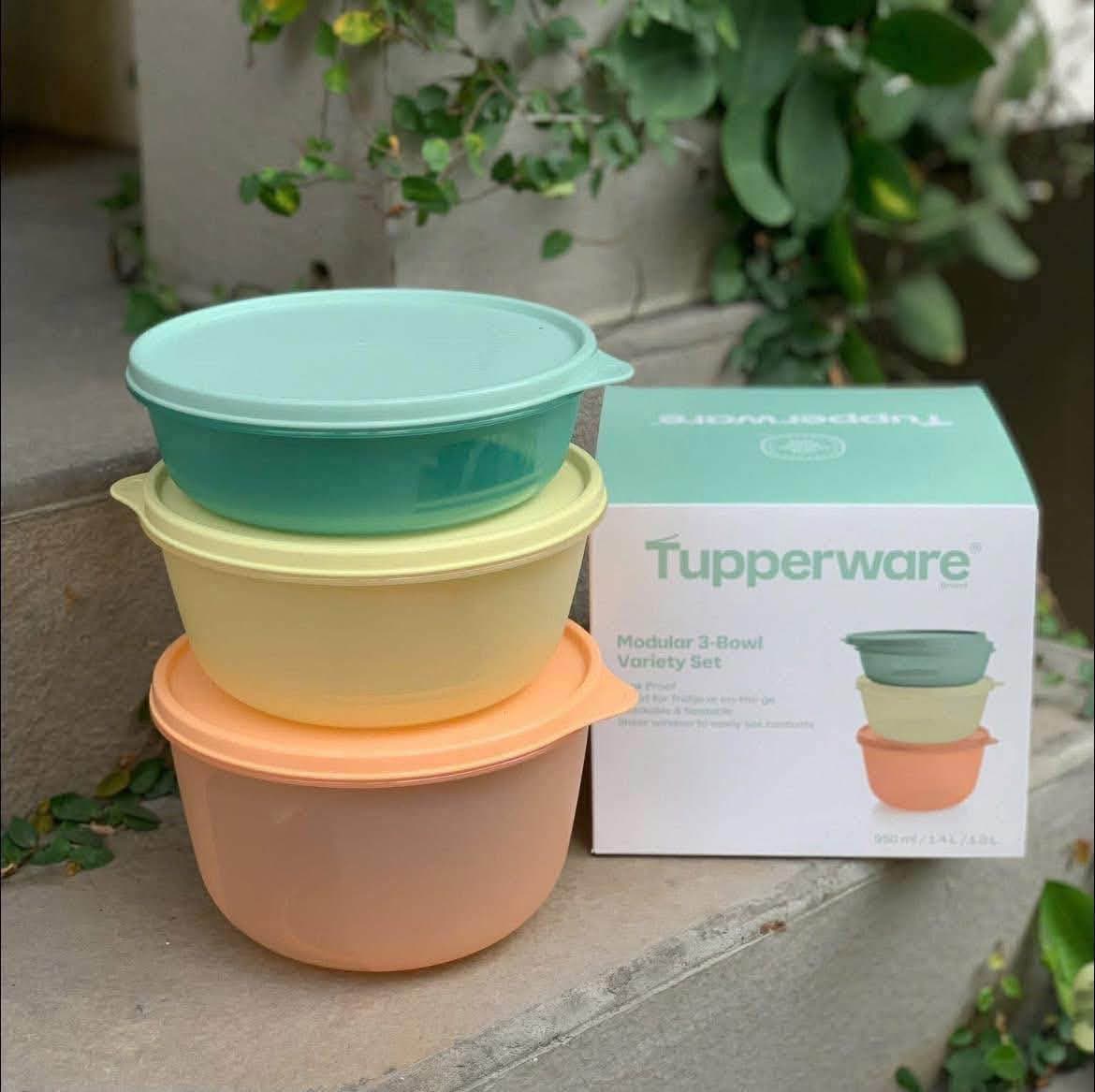 Bộ 3 tô Modular Tupperware chính hãng, dùng bảo quản thực phẩm, rau củ, món ăn đã sơ chế. Nắp kín khí, tiết kiệm diện tích bếp, chất lượng đảm bảo. - 4/5