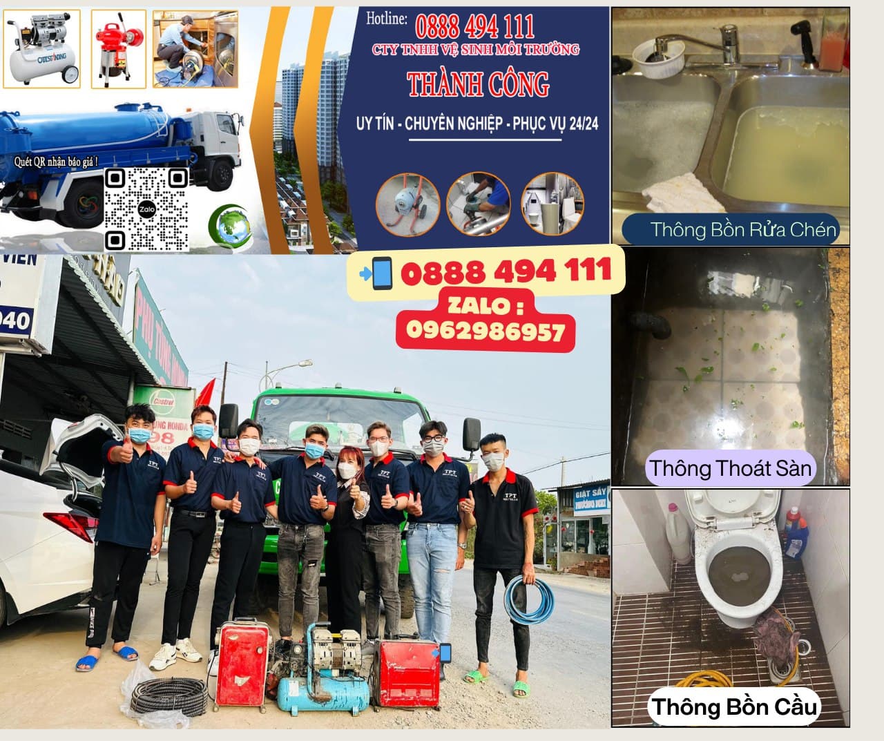 Dịch vụ thông tắc cống, hút bể phốt, khử mùi chuyên nghiệp, hỗ trợ 24/7, bảo hành dài hạn, cam kết không thông không lấy tiền. - 1/1