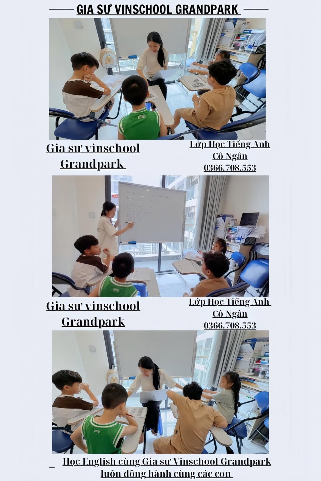 Lớp ôn thi tiếng Anh cho bé tại Vinschool Grand Park, dạy kèm sát, luyện đề, giúp trẻ tự tin và nâng cao điểm số. Liên hệ cô Ngân để sắp xếp lịch học. - 1/1