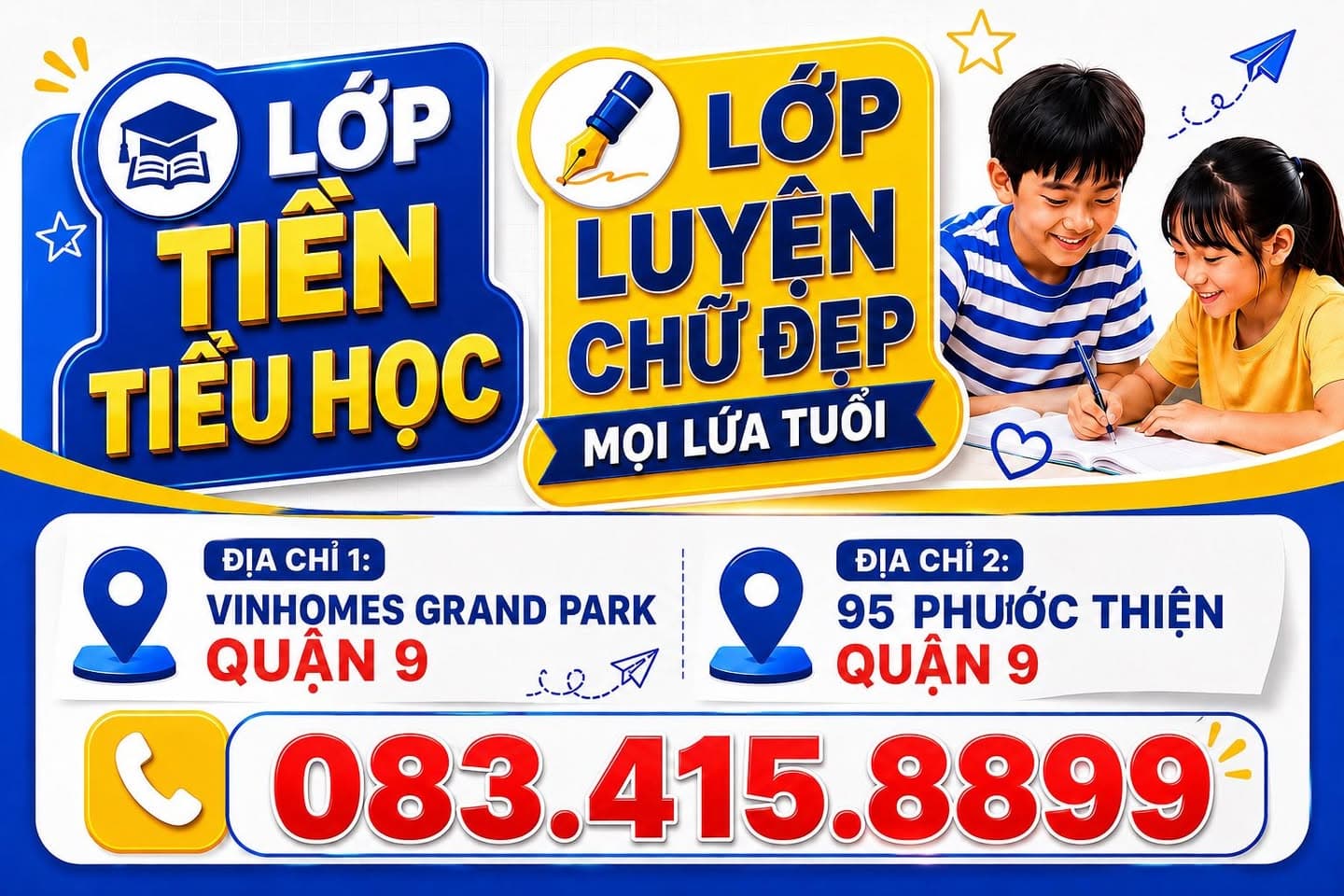 Trung tâm tuyển sinh các khóa ôn hè, bán trú, luyện chữ đẹp, luyện thi Vinschool, học tiếng Việt cho học sinh và người lớn tại Q9, Q12. Ưu đãi học bổng, giảm học phí. - 2/4