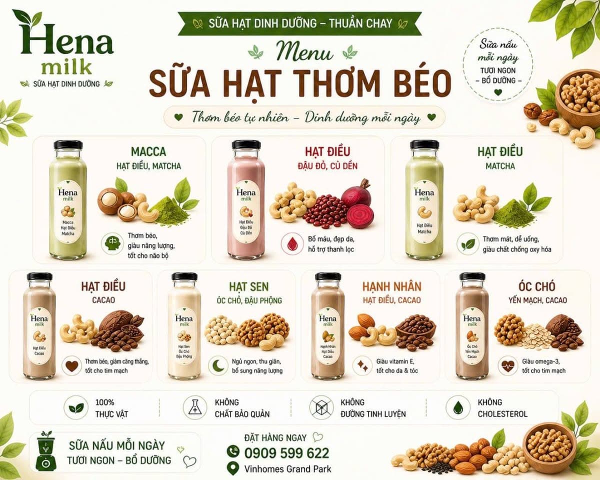 Bán sữa hạt dinh dưỡng với 5 vị lạnh có sẵn, giao nhanh tại Vinhomes, freeship mọi đơn hàng. Combo 3 chai 99k, ly giấy 30k, chai 35k. Đặt qua 0909599622. - 4/5