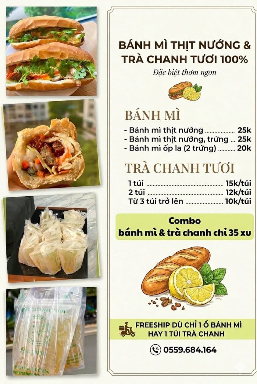 Trà Chanh Tươi giới thiệu đồ ăn sáng và đồ uống cho ngày mới, phù hợp cho cư dân muốn lựa chọn bữa sáng nhanh. - 1/2